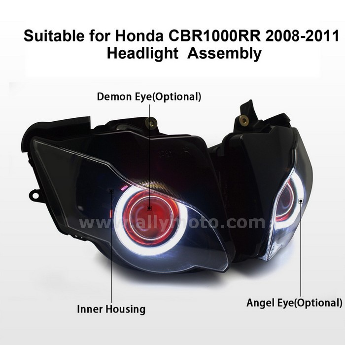 027 Fully Headlight Angel Eye Kit Hid Honda Cbr 1000Rr 2008 2009 2010 2011 Front Light Red-4